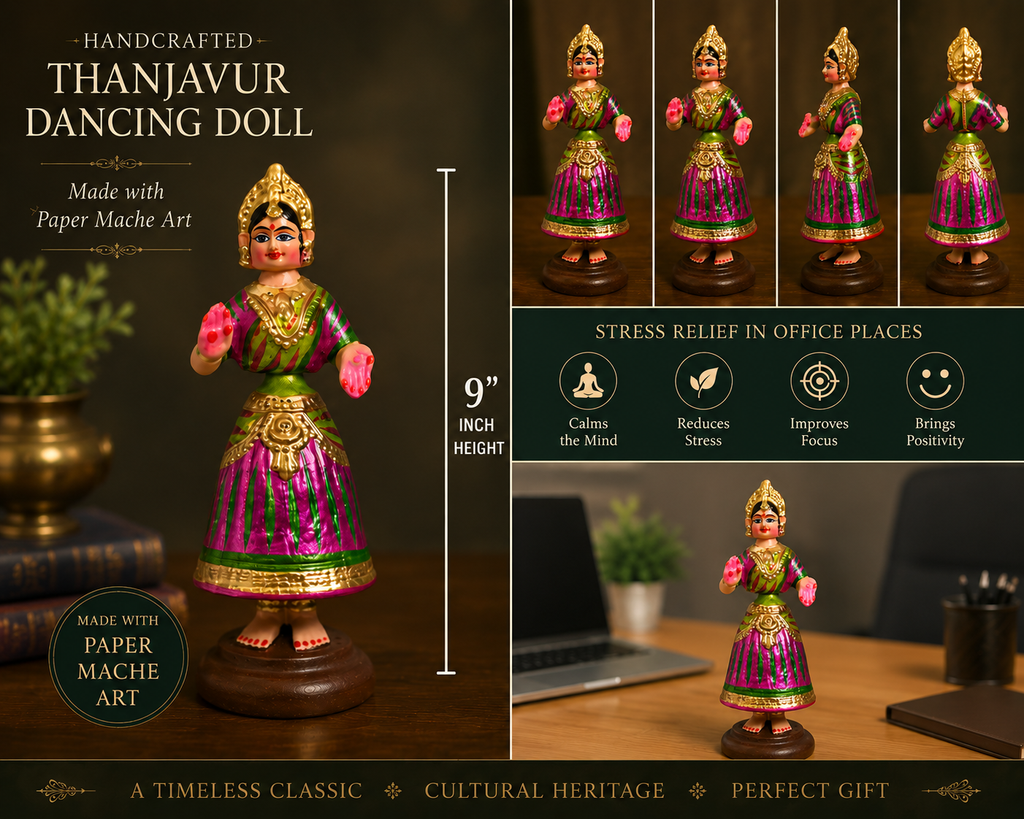 Thanjavur Thalayatti Bommai – Handmade Traditional Dancing Doll | Indian Heritage Home Decor-gift to loved